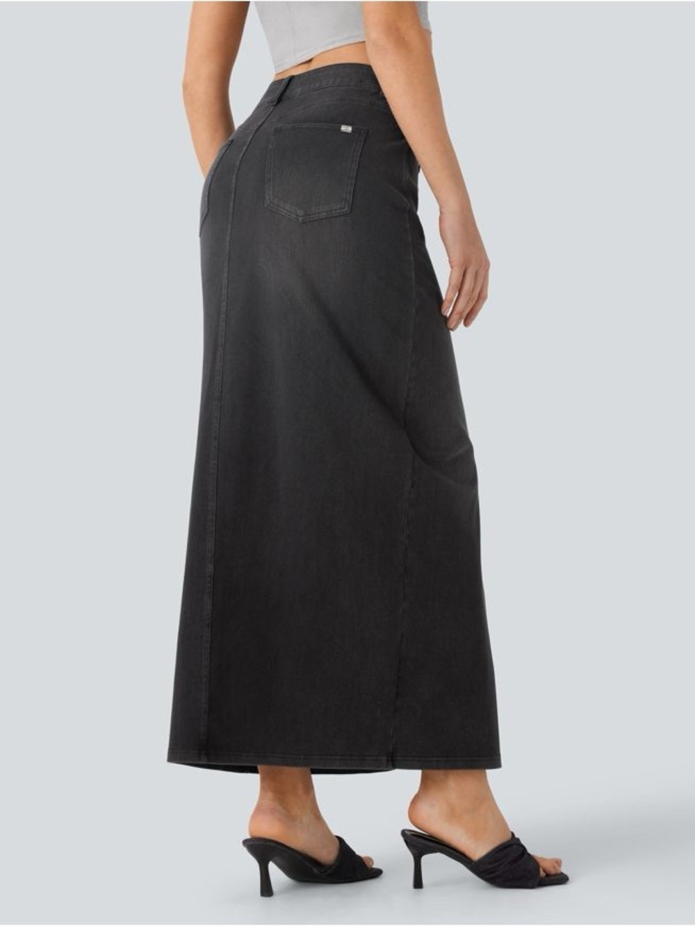 Halara Flex Denim Maxi Skirt XS Dark Wash Front Slit Stretch NWT - Picture 2 of 3